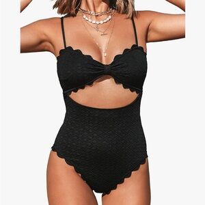 Cupshe Women’s One Piece Sexy Black Cutout Scallop Trim Bathing Suit